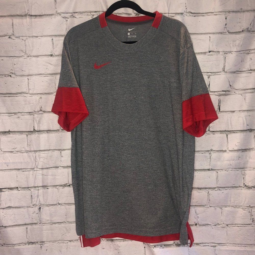 Nike Team Player Short Sleeve Warm-Up Tee |  Grey/Red |  Men's XL